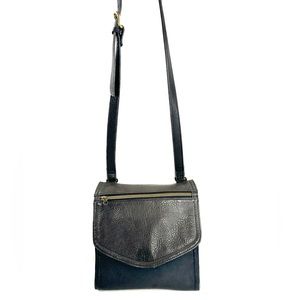 Fossil Black Leather Small Crossbody Bag Purse Front Flap Pocket Brass Hardware